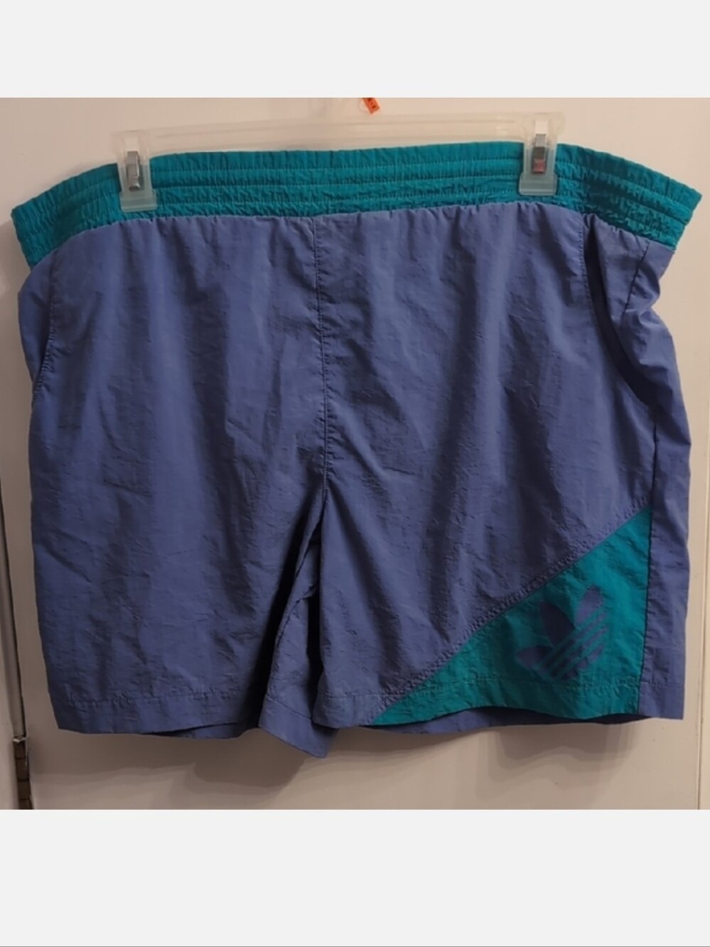 Vintage Adidas Teal and Blue Swim Trunks Size Large Lined Drawstring 6" Inseam